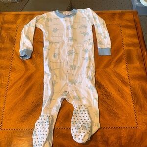 BabyCottons 100% pima cotton blue striped rhinoceros footed zipper onesie